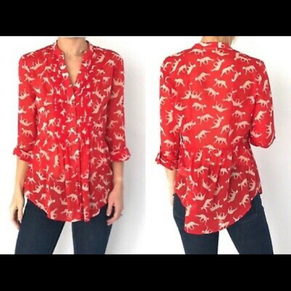 Anthropologie Maeve Leopard sheer pintuck top